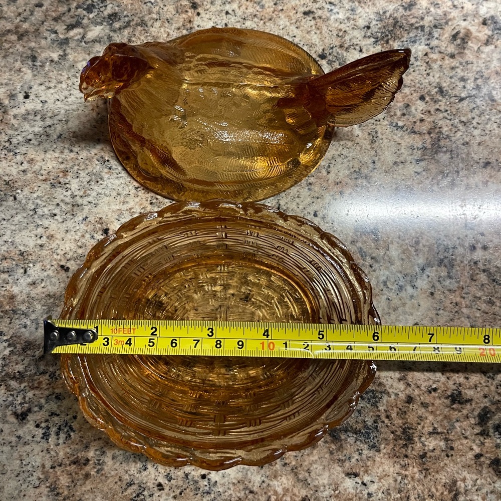 Glass hen on a nest - amber color